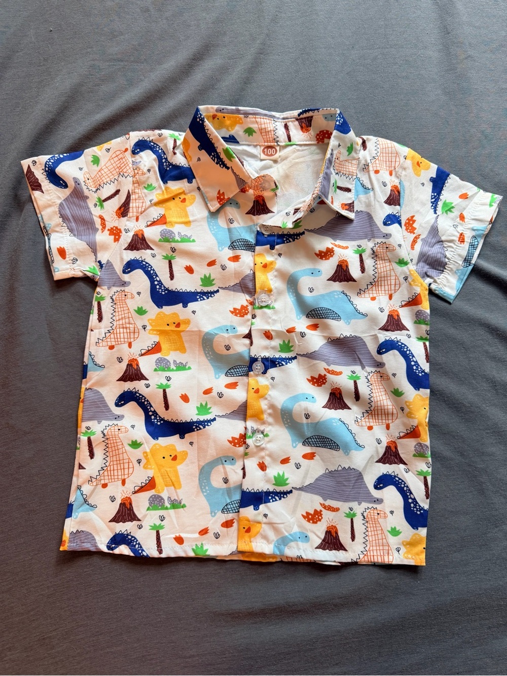 Kids Short Sleeve Dino Print Button-Up Shirt - White/Multi